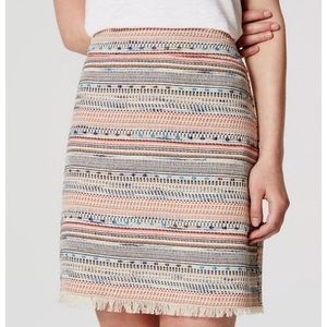 LOFT Cream Woven Tweed Fringe Mini Skirt